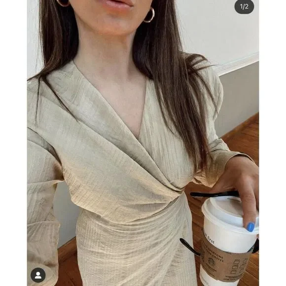 ZARA Dress Wrap Style Textured Midi Long Sleeve - Picture 7 of 12